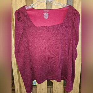 Nine West Sz XL Burgundy Metallic Long-Sleeve Top